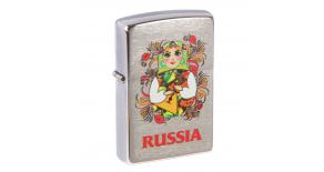 Зажигалка ZIPPO Русская Матрёшка, с покрытием Brushed Chrome, латунь/сталь, серебристая, 36x12x56 мм